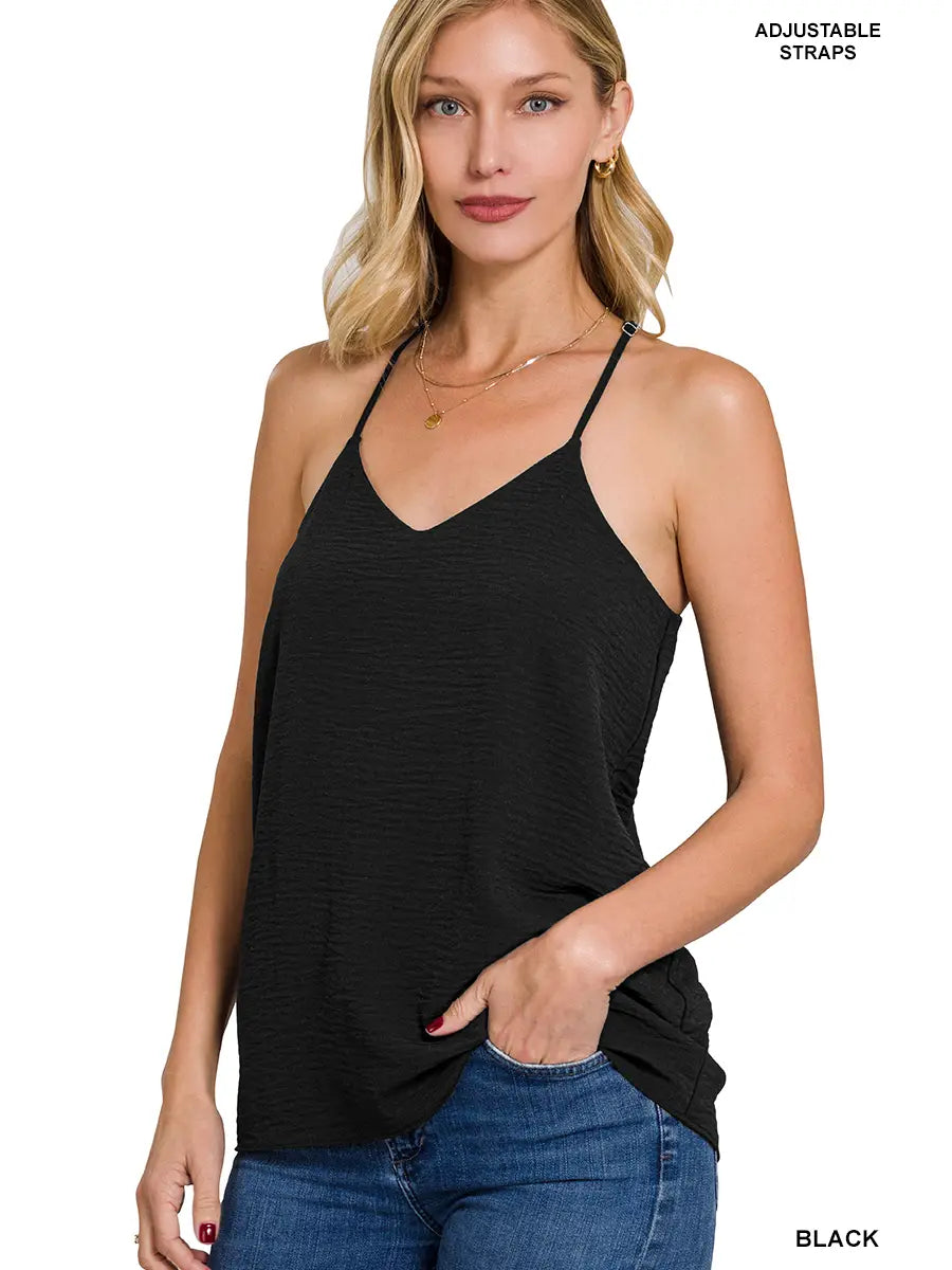 Black Adjustable Strap V-Neck Cami Top