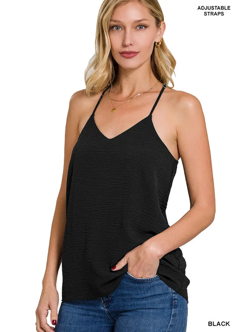 Black Adjustable Strap V-Neck Cami Top