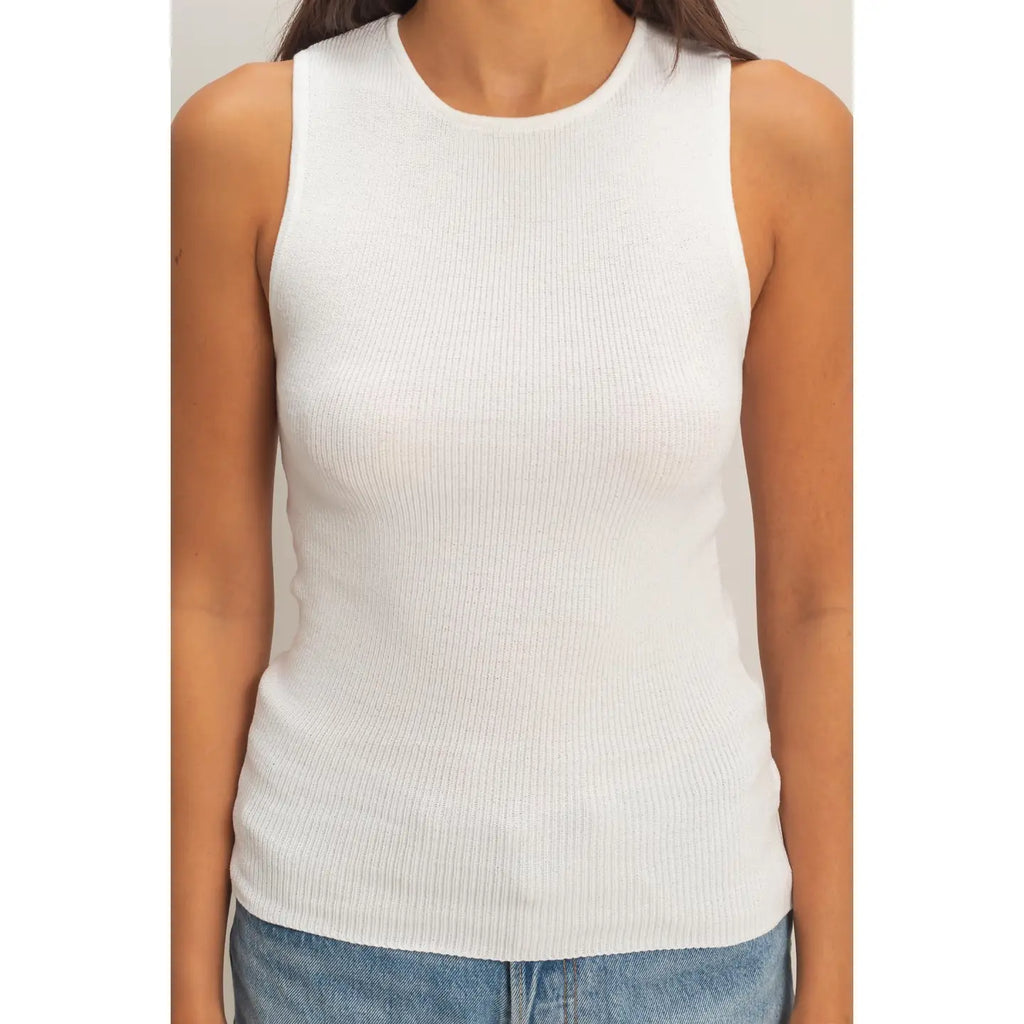 White Ribbed Knit Tank Top