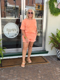 Orange Washed Exposed Seam Top & Shorts Set