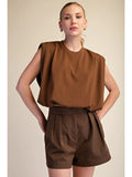 Brown Shoulder Pad Balloon Top