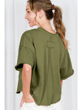 Olive Vintage-Inspired Cut Edge Knit Top