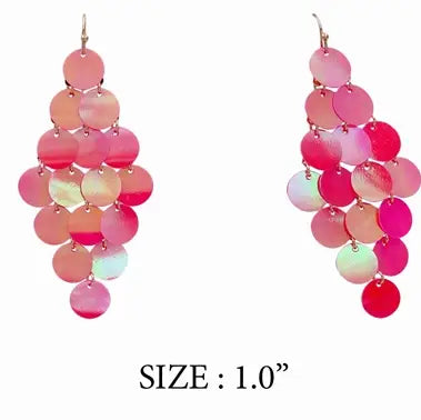 Hot Pink Sequin Chandelier Drop 3" Earrings