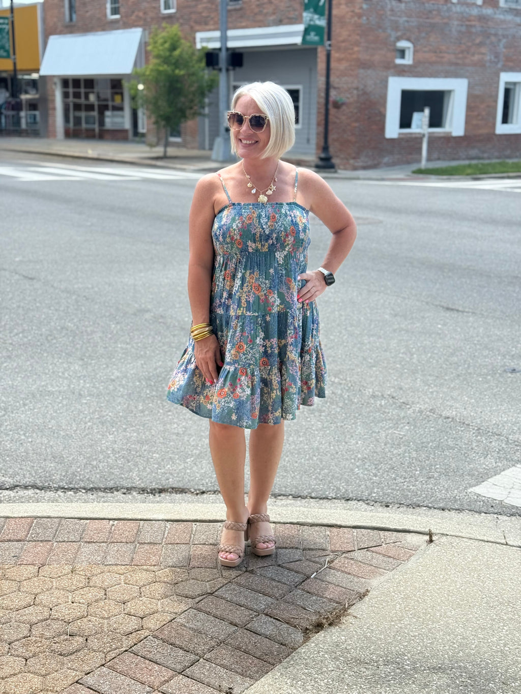 Green Smocked Bust Tiered Sundress