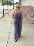 Washed Deep Navy Urban Strapless Jumpsuit
