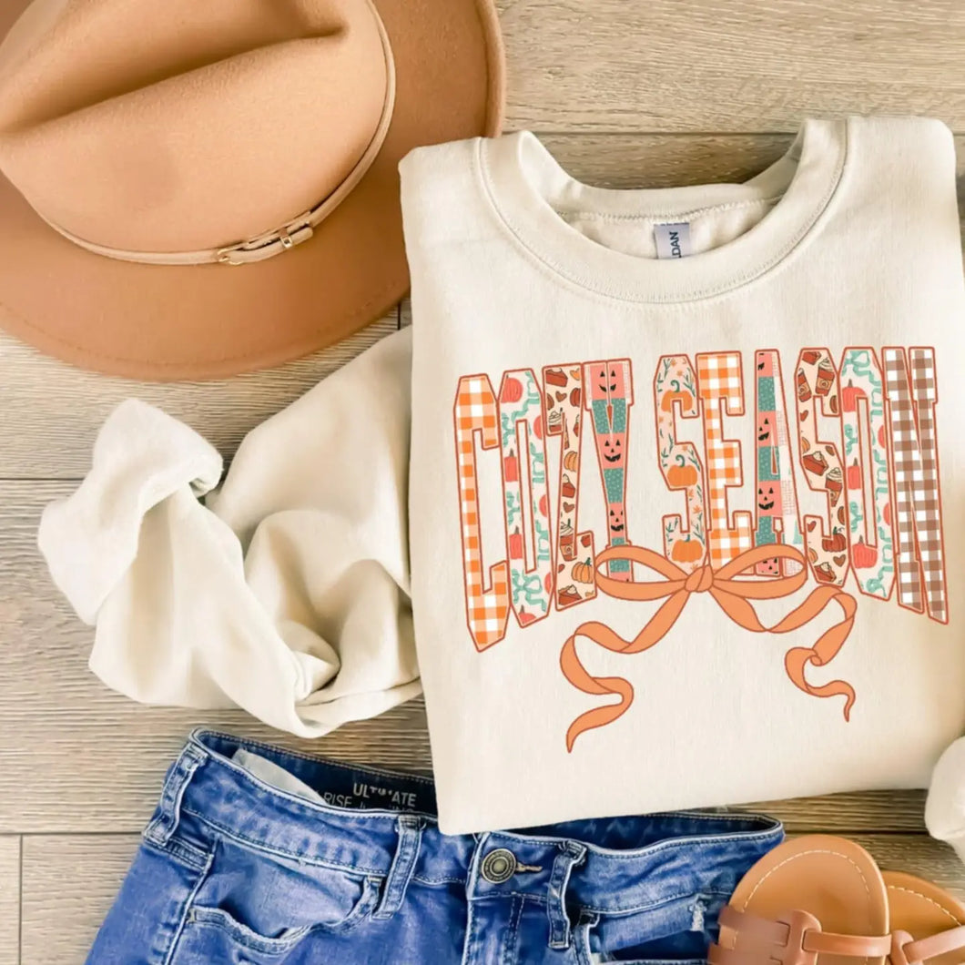 Clearance Cozy Season Bow Cream Graphic Sweatshirt