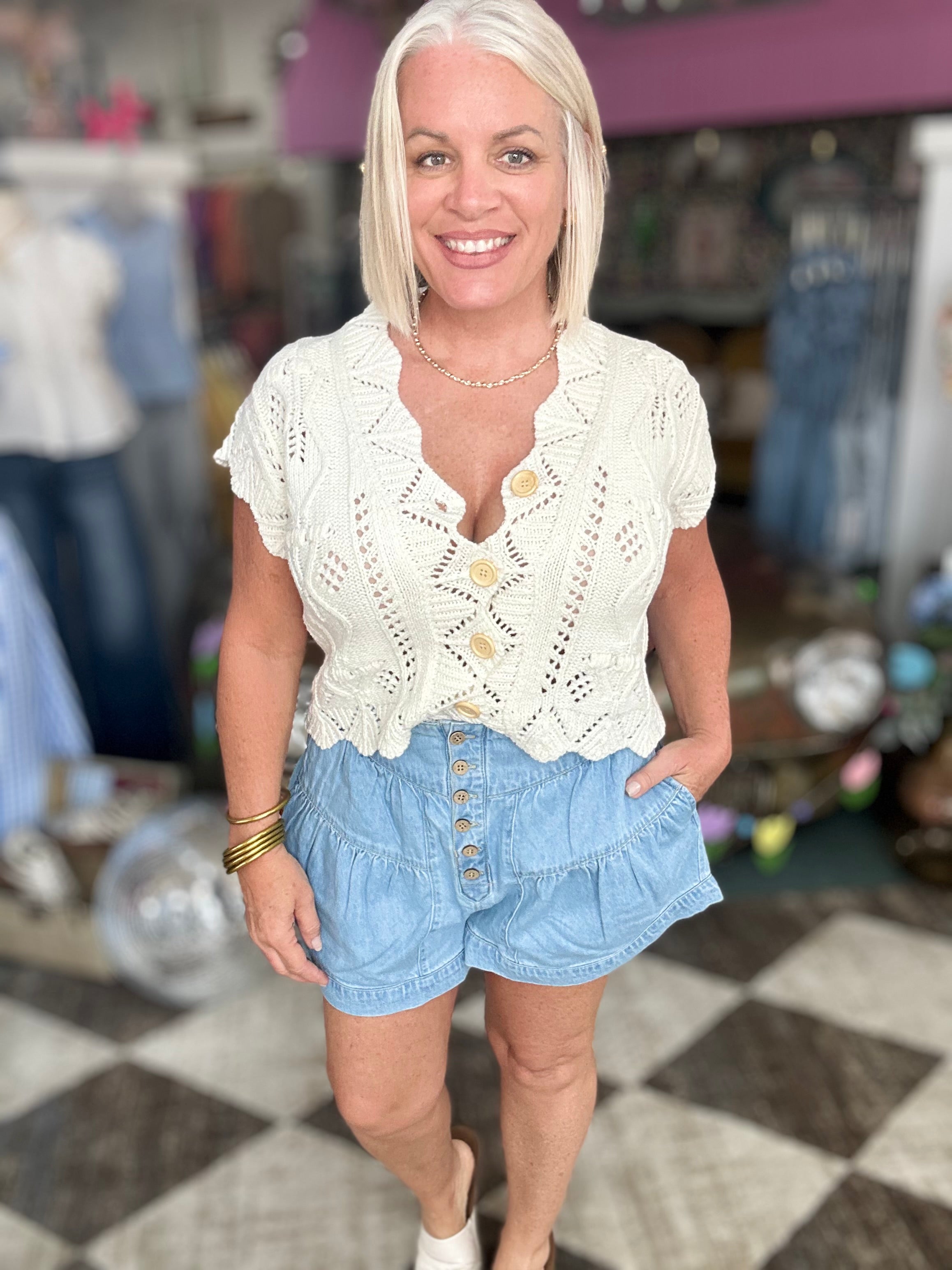 Risen tiered Shorts With Shirred Detail