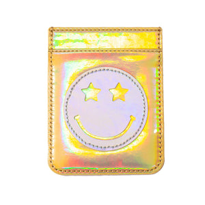 Iridescent Gold with Silver Star Eye Happy Face Phone Wallet