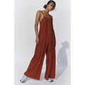 Faded Rust Pleated Woven Spaghetti Strap Jumpsuit