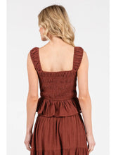 Load image into Gallery viewer, CINNAMON SWEETHEART SMOCKED PEPLUM TOP
