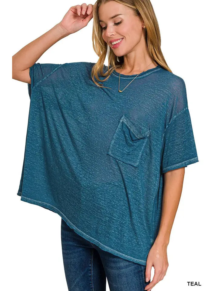 TEAL Oversized Melange Burnout Raw Edge Tee