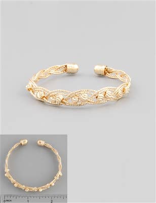 Gold Twisted Wire with Gold Beads Cuff Bracelet