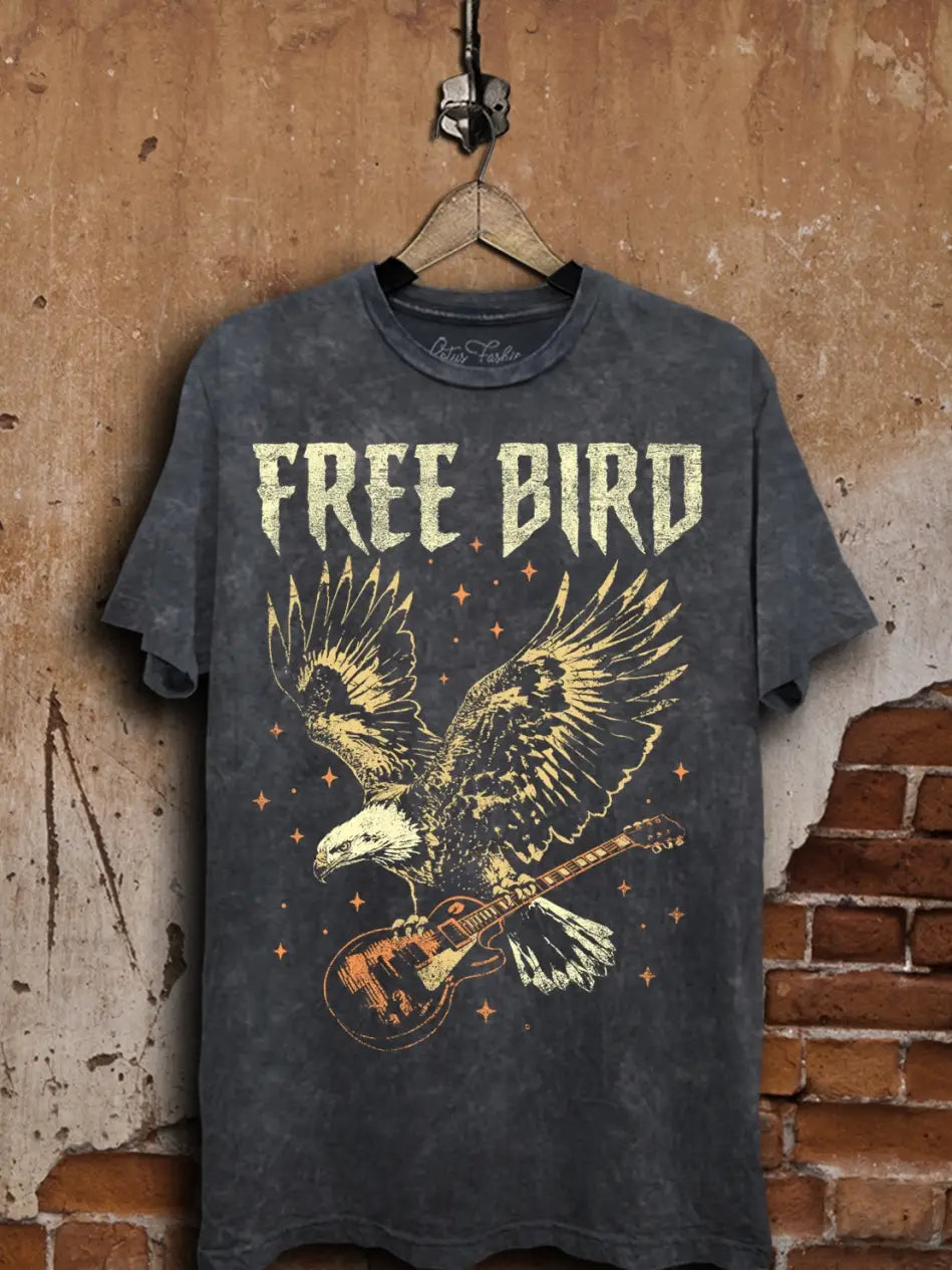 FREE BRIRD GRAPHIC TEE IN STONE BLACK