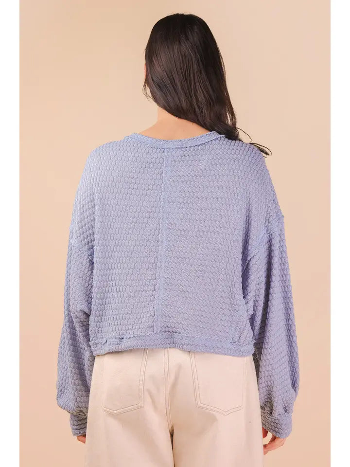 BLUE Oversized Waffle Top