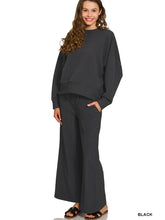 Load image into Gallery viewer, Ribbed Round Neck Pullover and Pants Set in Black

