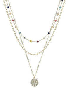 Multi Crystal Beaded and Gold Pave Circle 16"18" Necklace