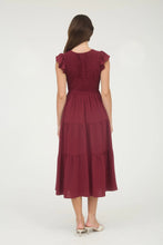 Load image into Gallery viewer, Flutter sleeve smocked dress in burgundy
