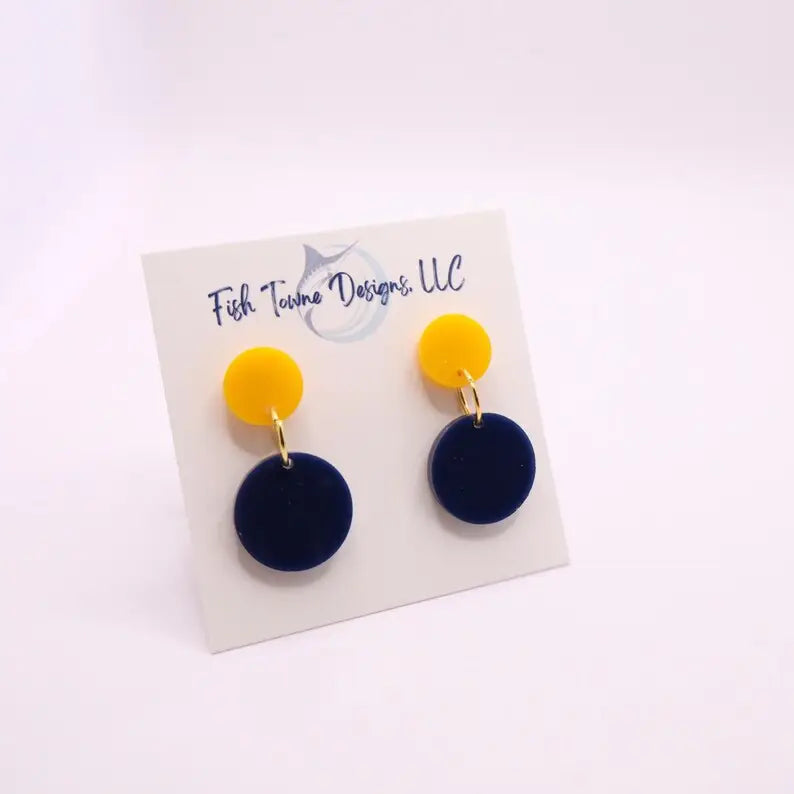 Small Circle Navy and Gold Game Day Acrylic Earrings