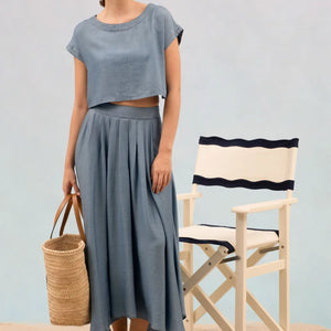 BOAT NECK CHAMBRAY CROPPPED TOP