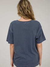 Load image into Gallery viewer, Washed Raw Edge V Neck Short Sleeve Knit Top in Navy
