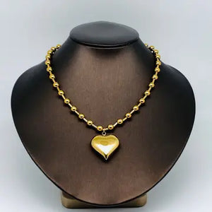 Large Heart Charm Gold Plated Steel Necklace