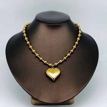 Large Heart Charm Gold Plated Steel Necklace