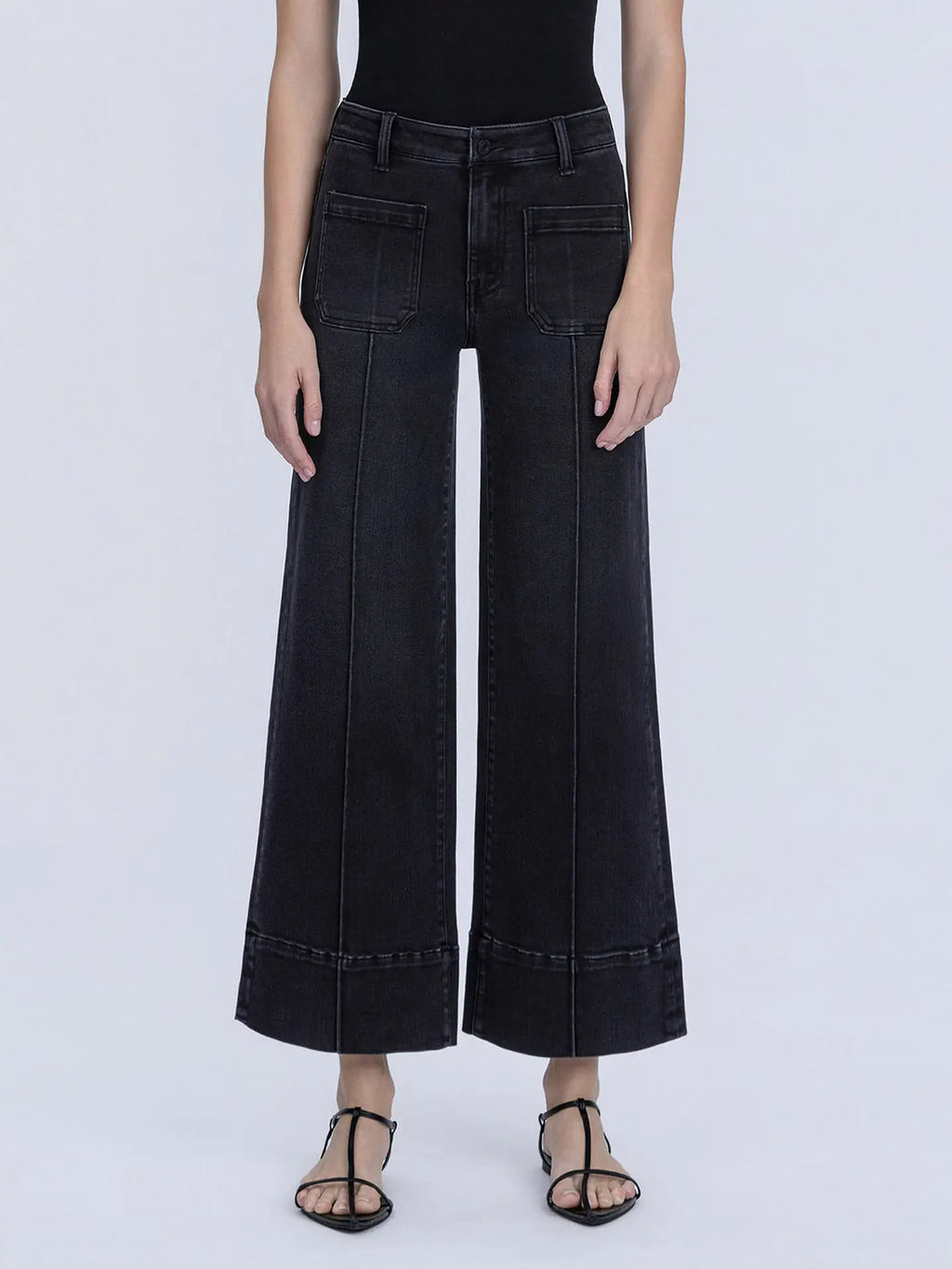 Vervet High Rise Patch Pocket Pin Tuck Black Wide Leg Jeans