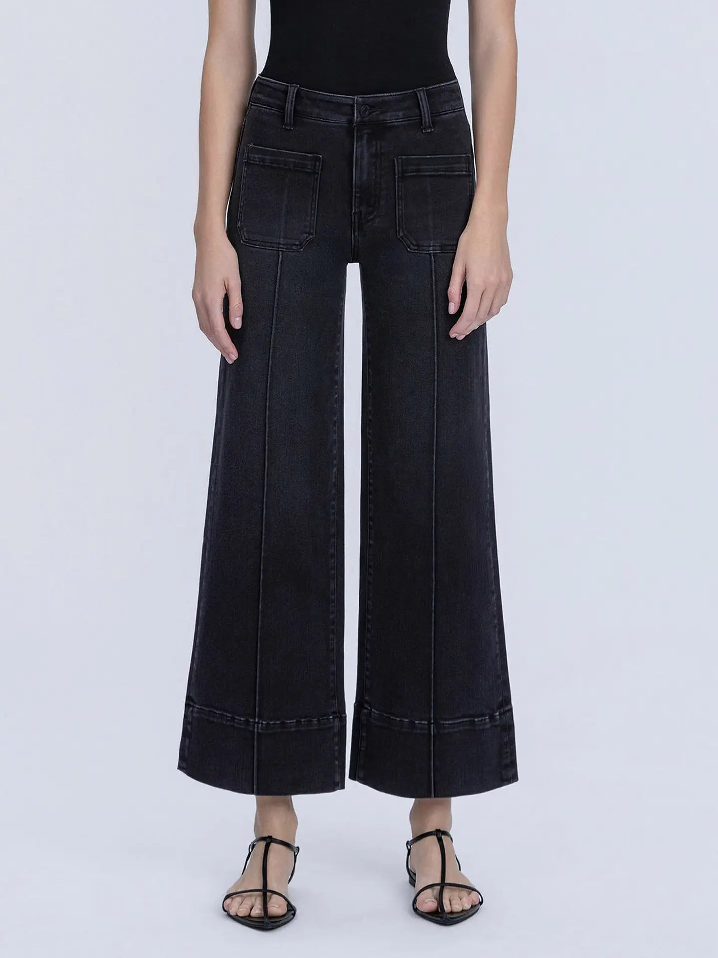 Vervet High Rise Patch Pocket Pin Tuck Black Wide Leg Jeans