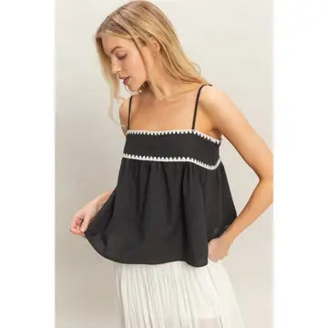 BLACK AND WHITE SCALLOP TRIM SHORTS SET
