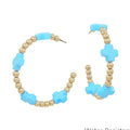 Water Resistant Gold Beaded and Turquoise Cross Shape 2" Earring