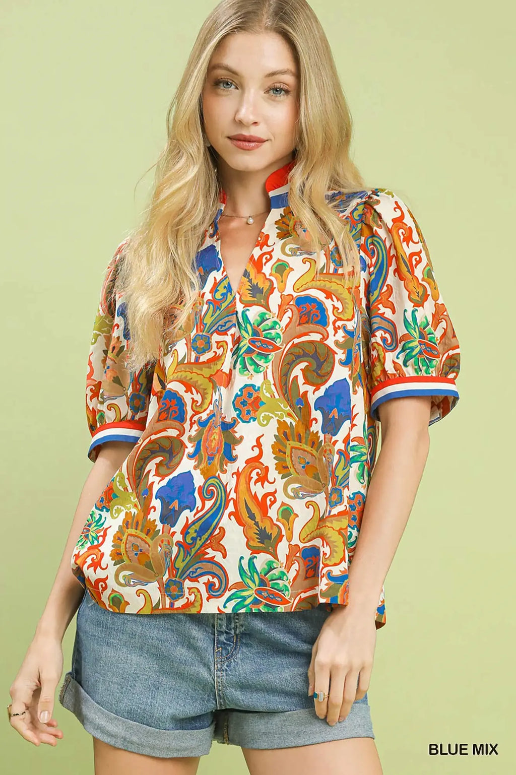 Blue Mix paisley Print Top