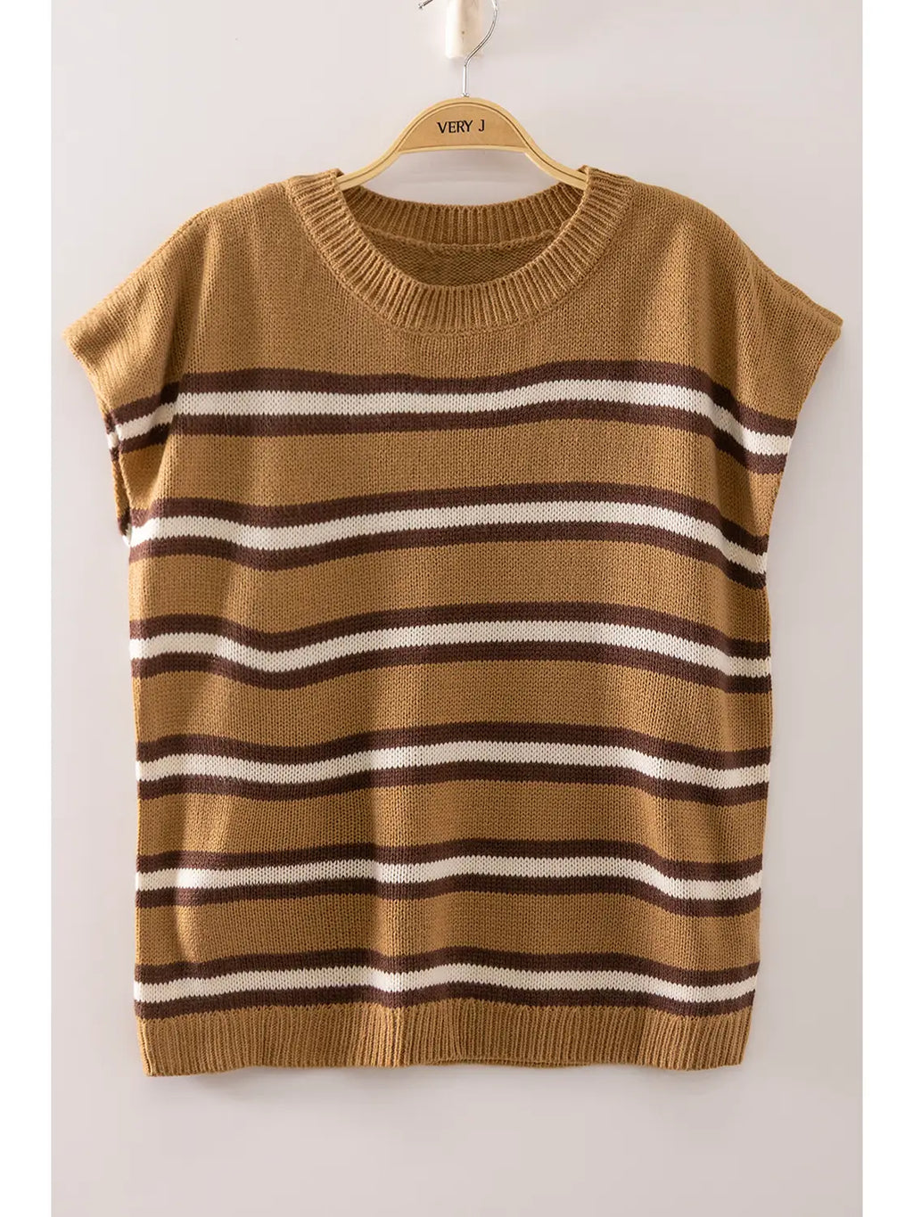 Mocha Structured Shoulder Detail Stripe Vest