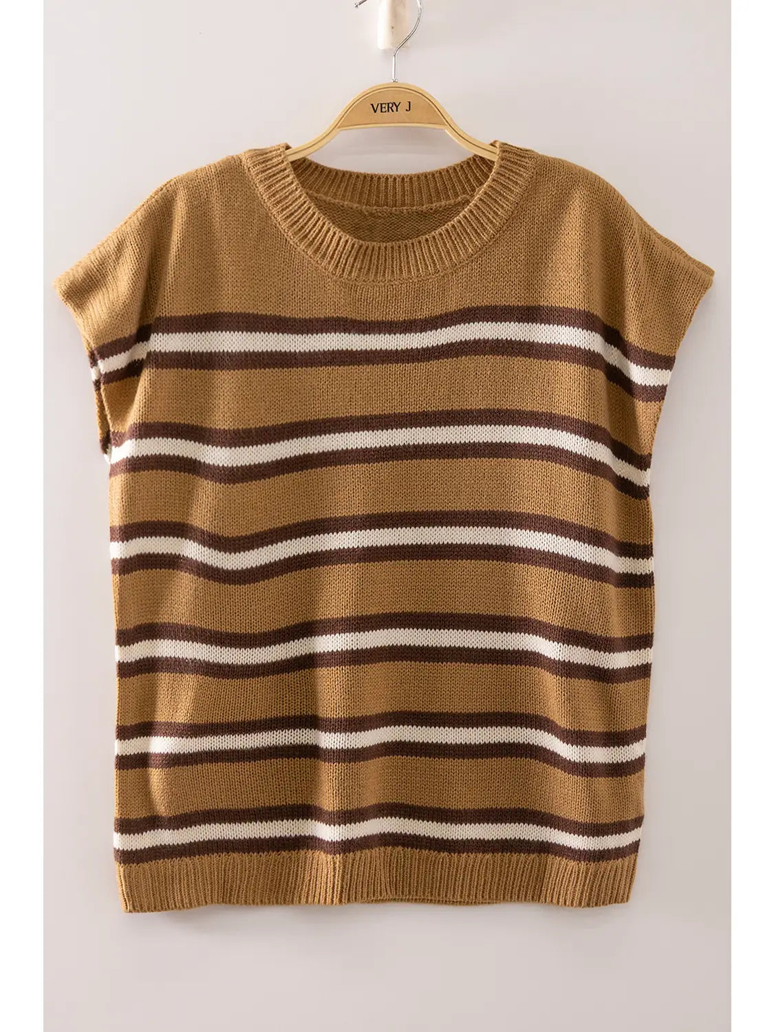 Mocha Structured Shoulder Detail Stripe Vest