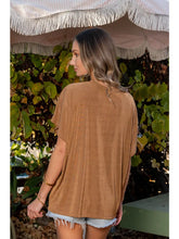 Load image into Gallery viewer, Camel Relaxed Fit Round Neck Cap Sleeves Top
