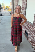 Red Tartan plaid sleeveless midi dress