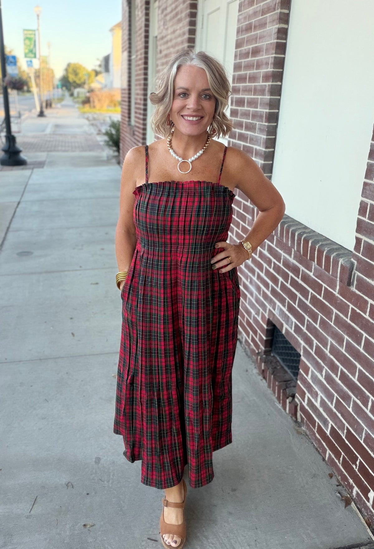Red Tartan plaid sleeveless midi dress
