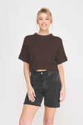 Brown Short Sleeve Sweater Top