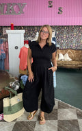Side Drawstring Hem Detail Wide Leg Jumpsuit in Black