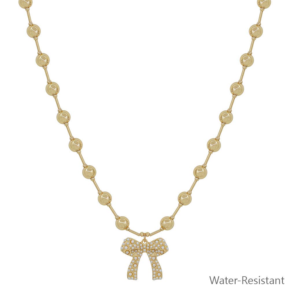 Water Resistant 6MM Gold Beaded Chain with Bow 16