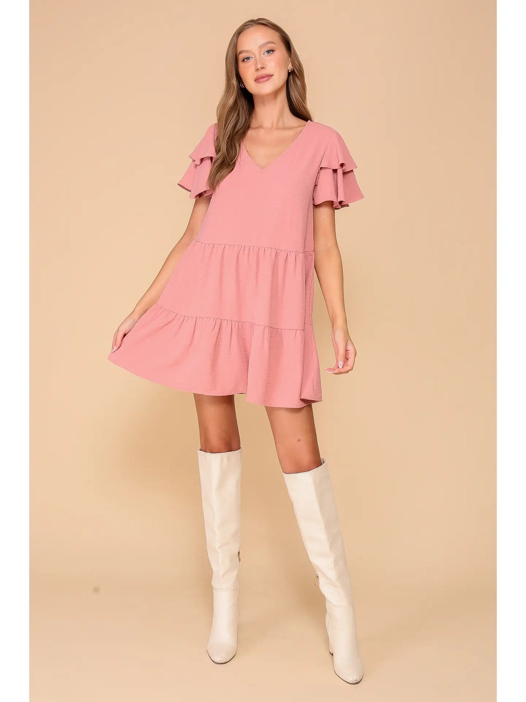 Mauve Airflow Tiered Mini Dress