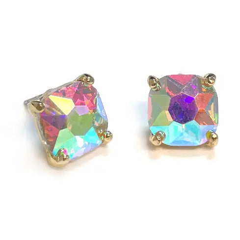 Ab Clear Square Stone Stud Earring