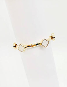 Gold Bracelet with White Natural Stone Clover Stretch Bracelet, Great for Stacking!