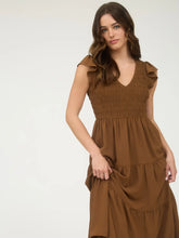 Load image into Gallery viewer, Flutter Sleeve Maxi Dress in mocha
