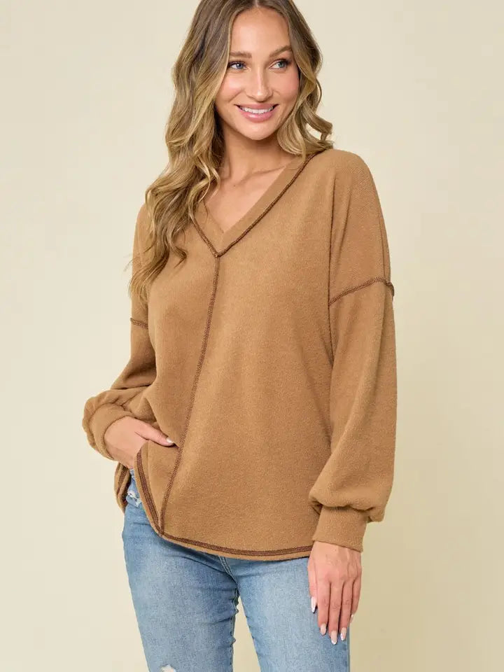 V-Neck Cinnamon Roll Top