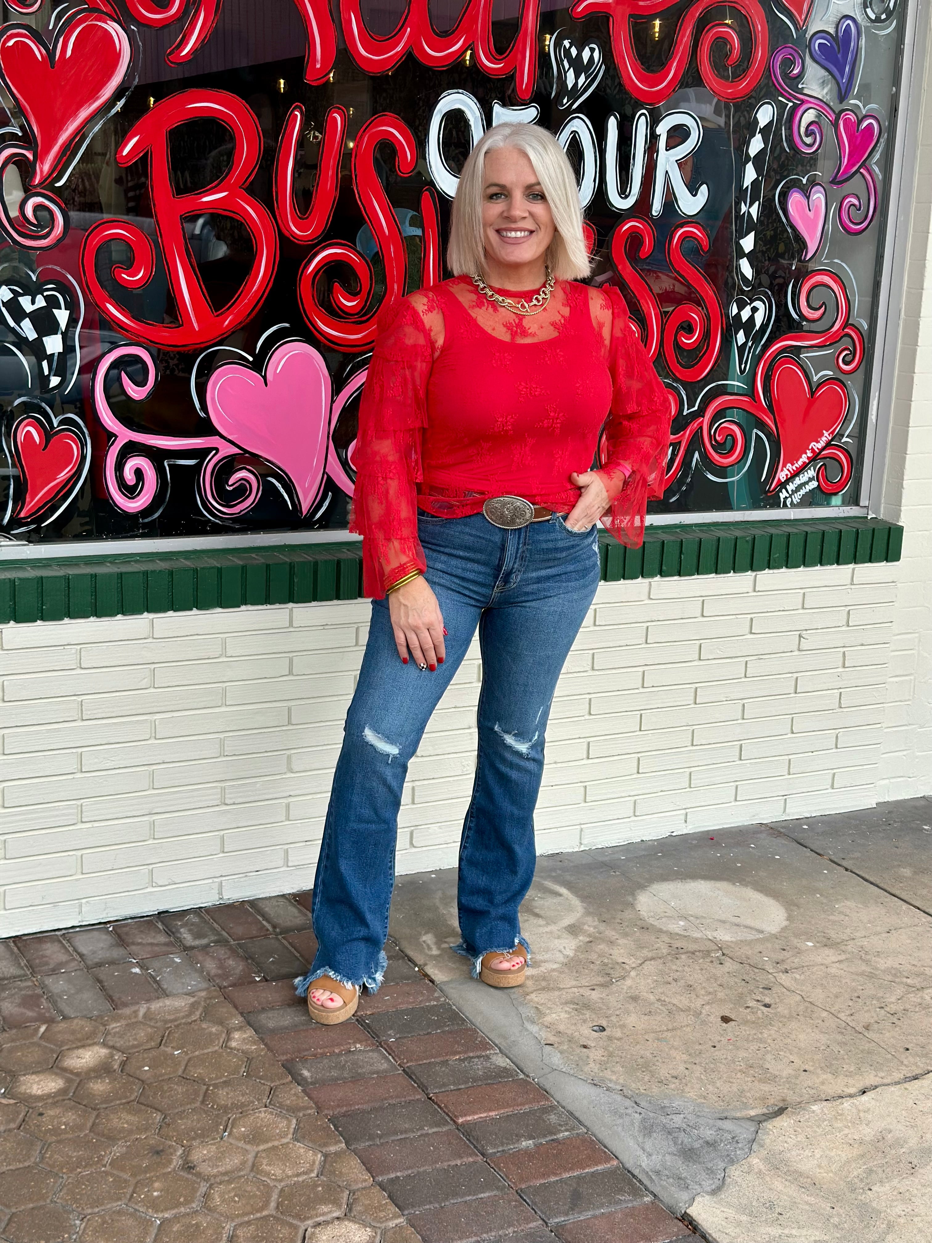 KanCan High Rise Medium Wash Distressed Flare Jeans