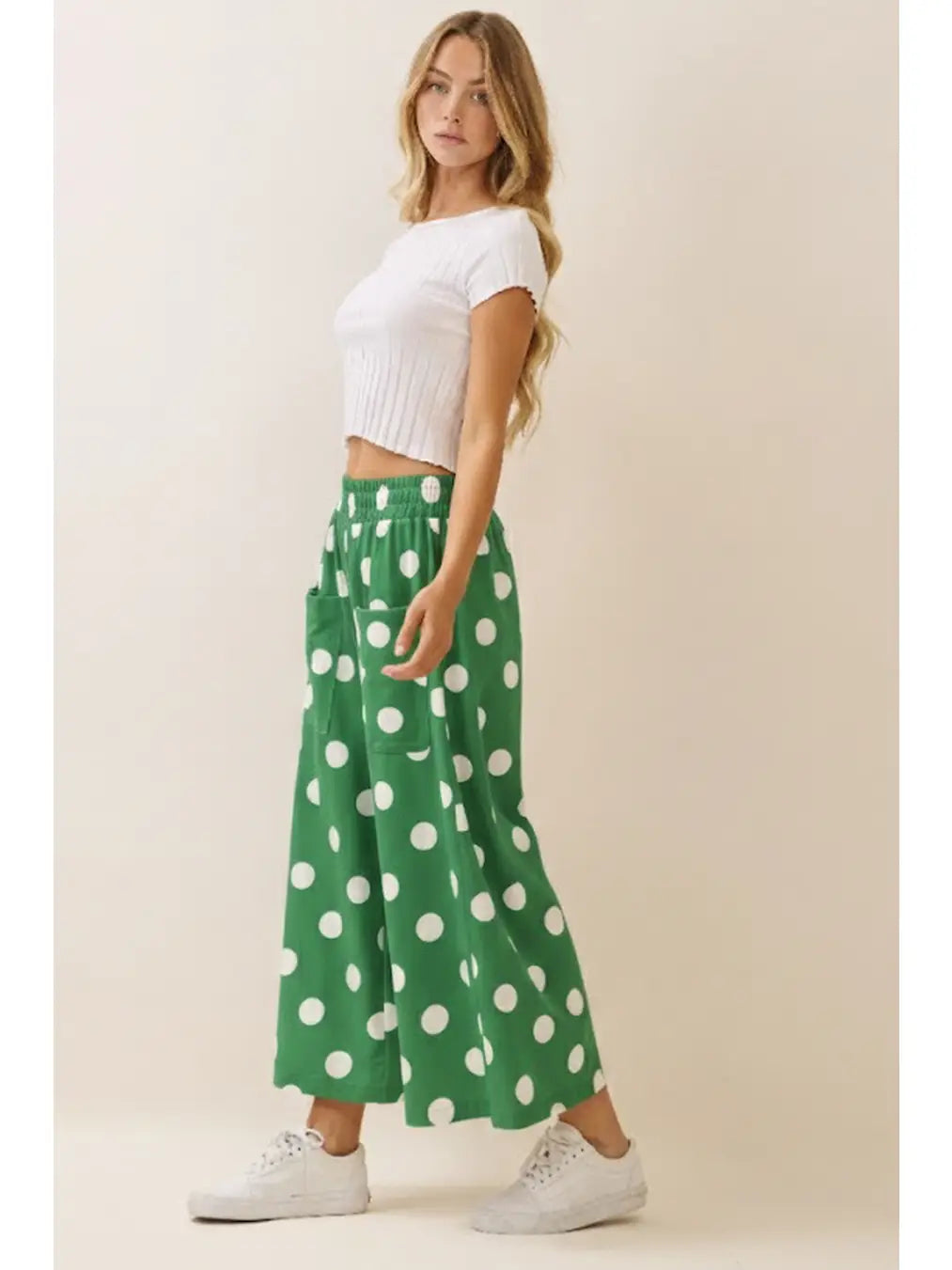 Green Polka Dot Pull-On Pants