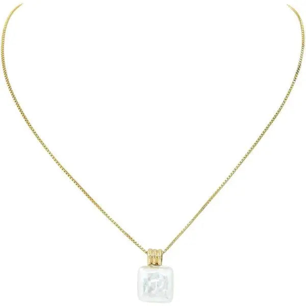 Gold Chain with Square Pearl Charm 16"-18" Necklace