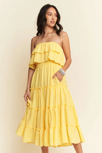 Tiered Flowing Tube Top and Skirt Tube Maxi Dress in Yellow