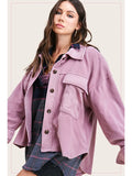 Mauve Loose Fit Button Down Long Sleeve Fleece Shacket