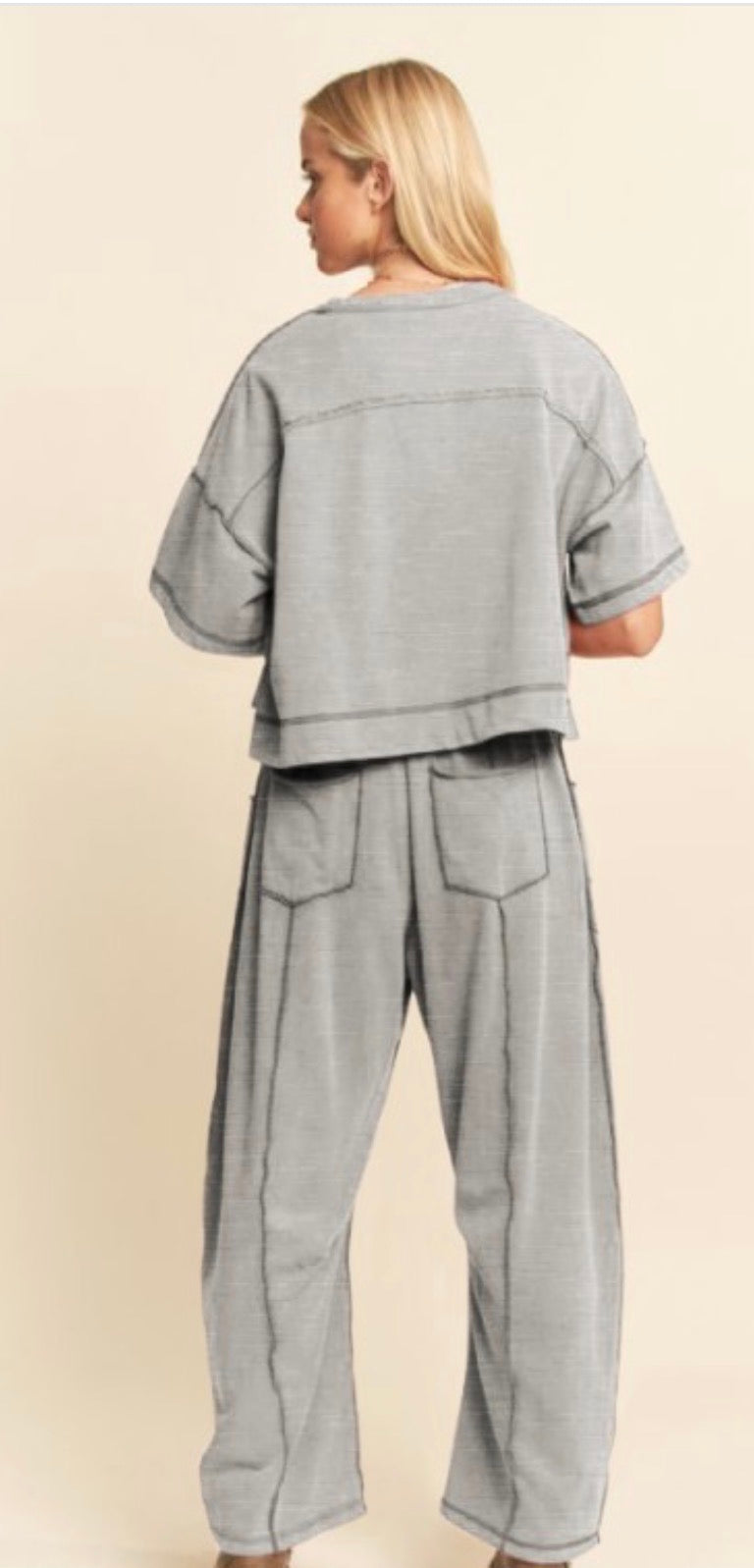 Dove Grey Washed Barrel Pants Set